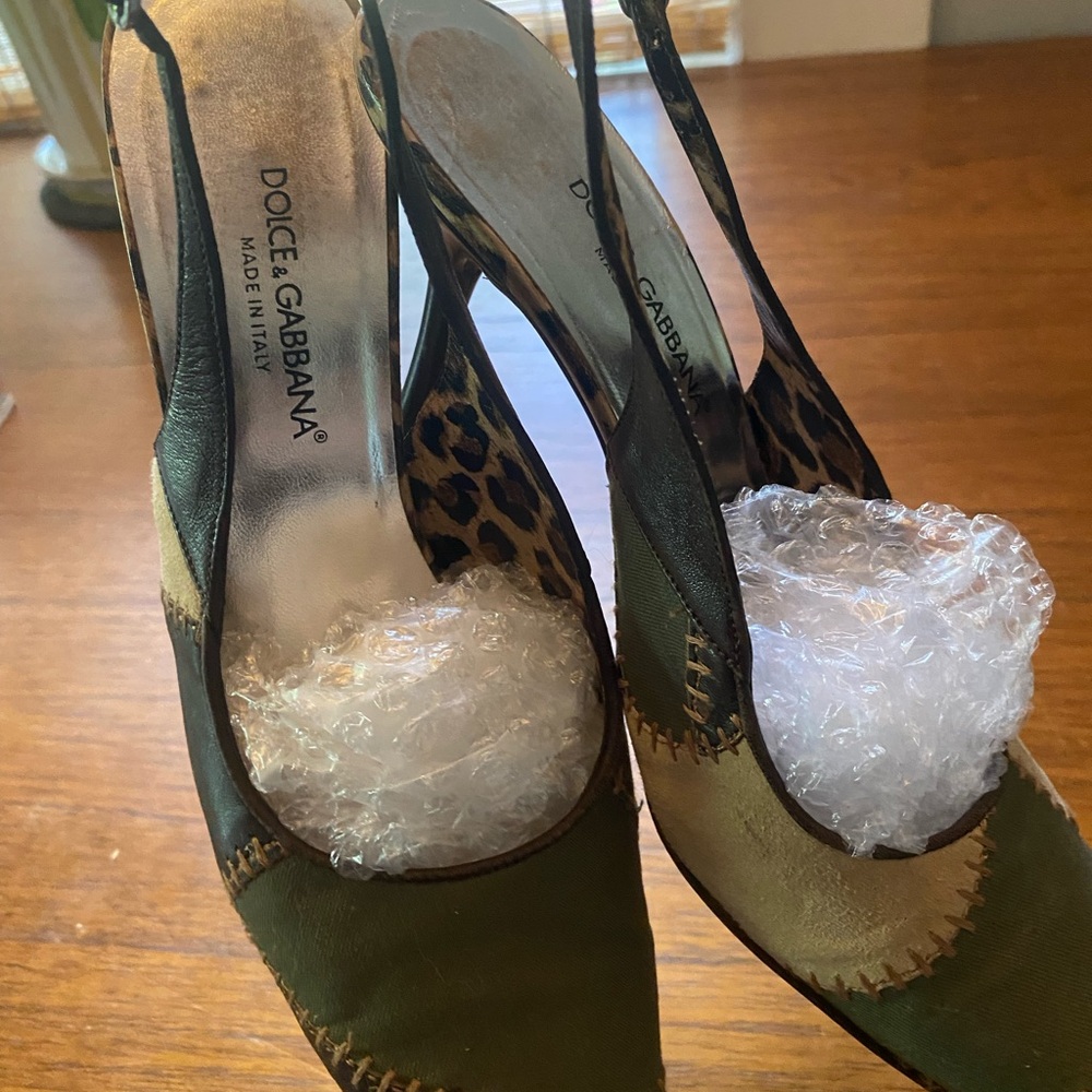 Dolce & Gabbana Patchwork Cheetah Print Slingback Heels - Picture 6 of 10